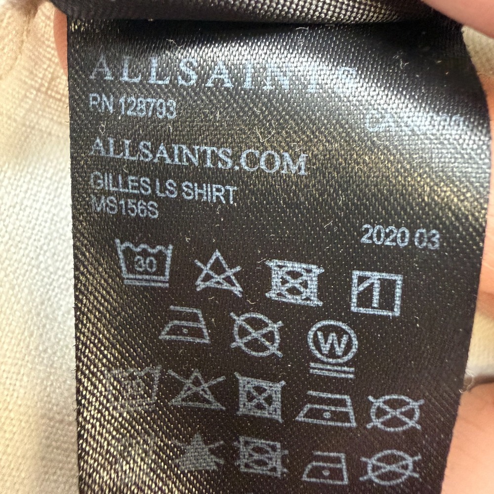 Allsaints Gilles Linen Shirt Mens Medium Beige Lightweight Quiet Luxury Coastal - Picture 8 of 12